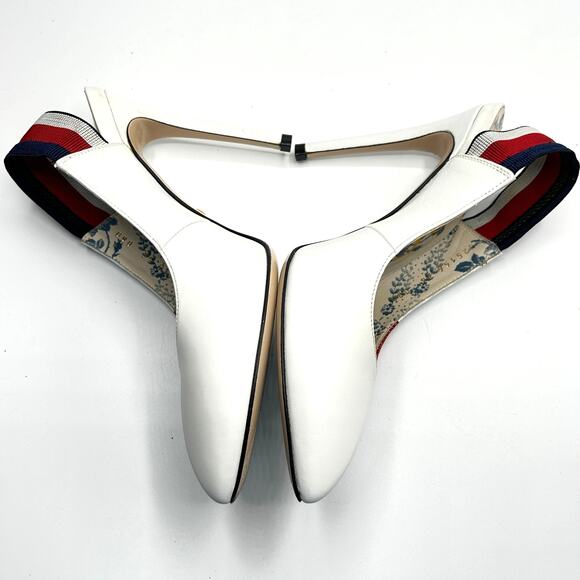 Gucci Sylvie Web Slingback Heels White Leather Glitter EU 36 - Picture 9 of 13